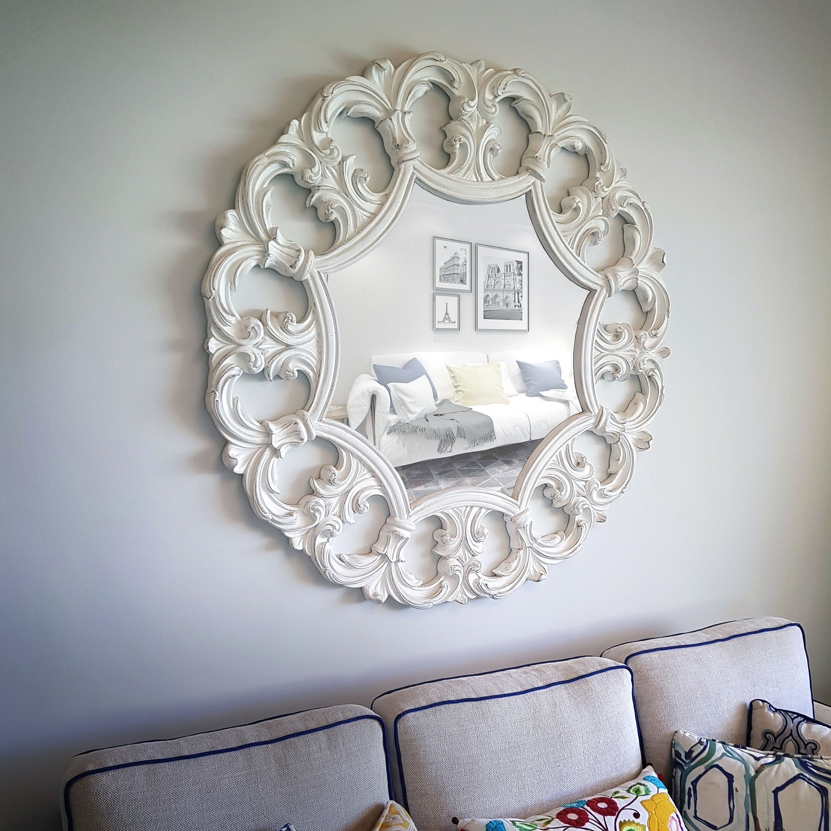 "Classic 107 Mirror Wall Decoration from Daleenz Store featuring a refined multi-mirror arrangement with vintage-inspired detailing for a classic home setting."


