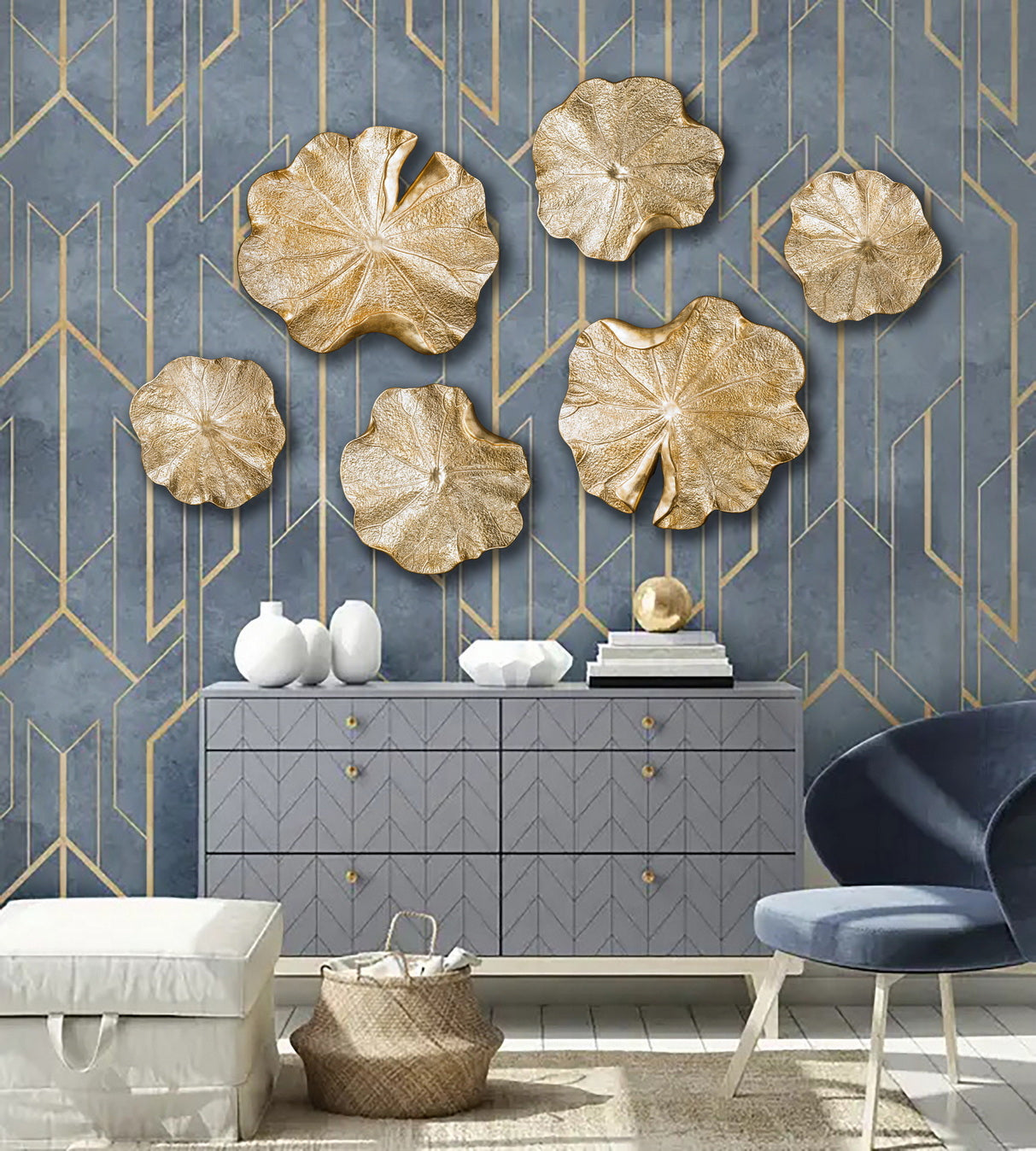 "Modern Aquatic Set Wall Décor from Daleenz Store featuring a collection of ocean-themed wall accents with smooth, modern lines in a contemporary interior."

