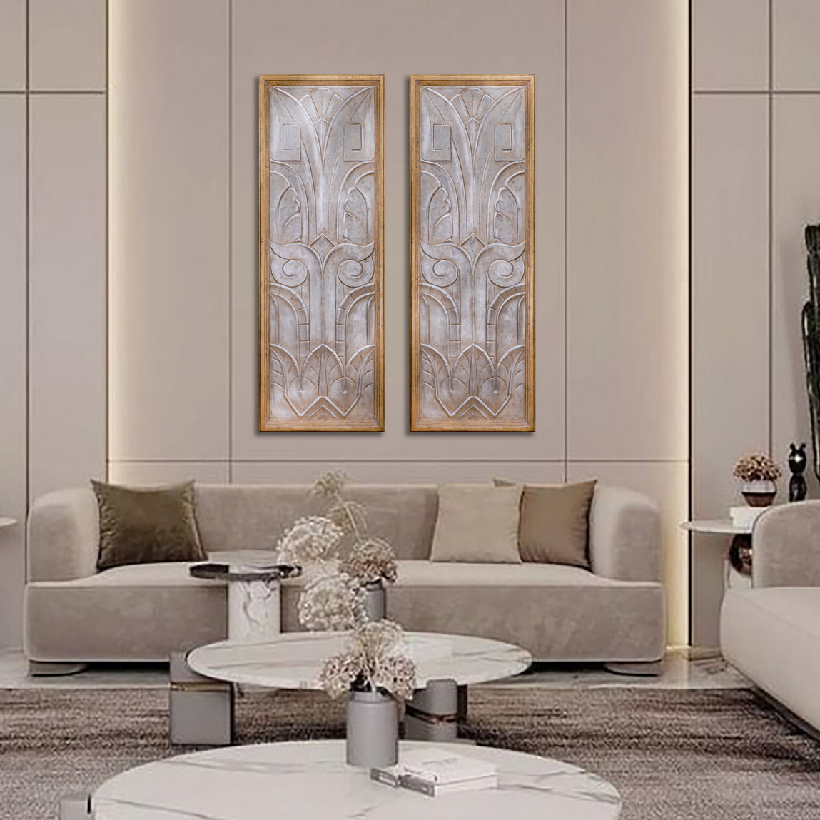 "Modern Art Deco 2 Wall Decor from Daleenz Store featuring bold geometric shapes and a sleek, modern design that enhances the elegance of contemporary interiors."

