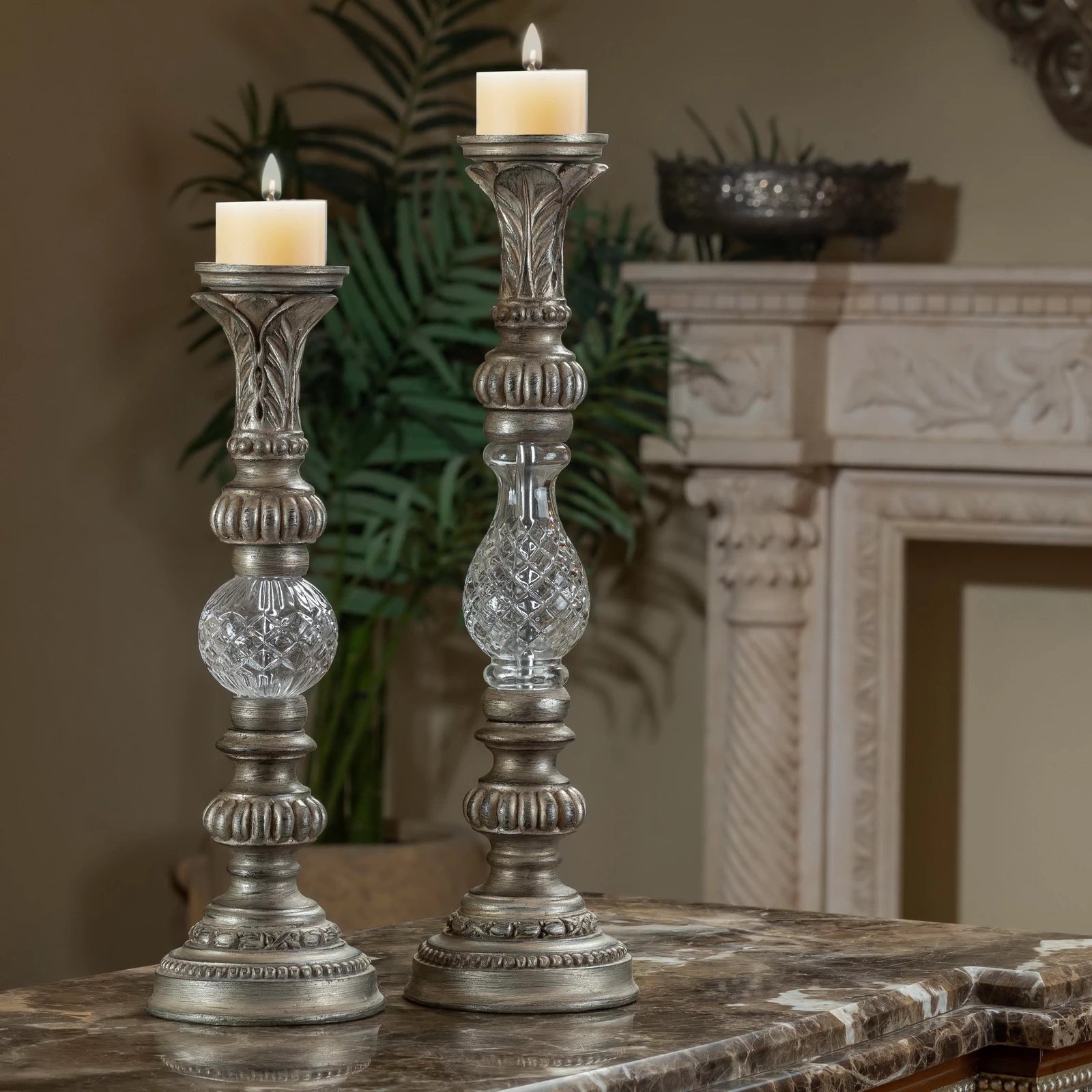 Classic Crystal Plants Candle Holders with crystal detailing and plant-inspired design, adding elegance and charm to any room.

