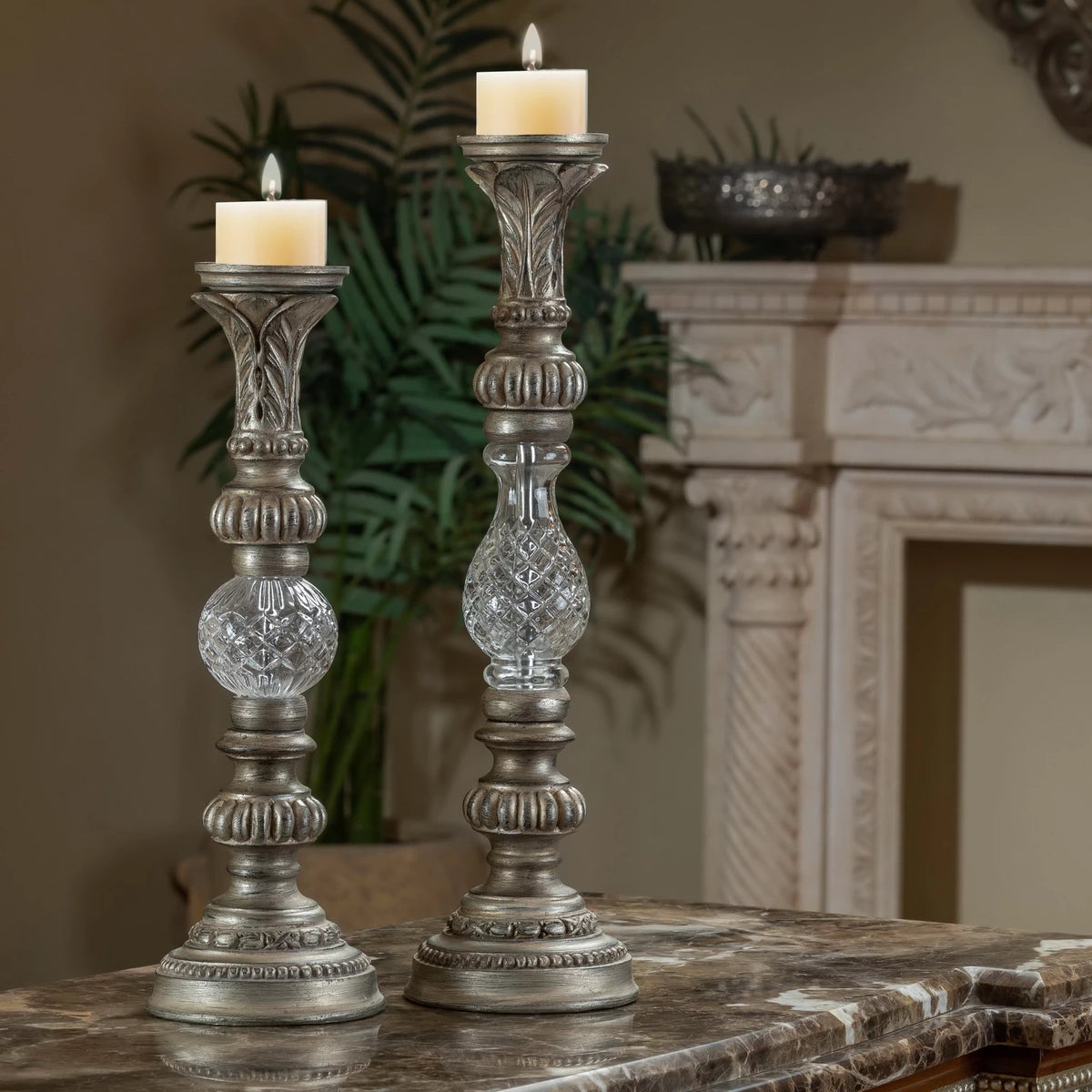 Classic Crystal Plants Candle Holders with crystal detailing and plant-inspired design, adding elegance and charm to any room.

