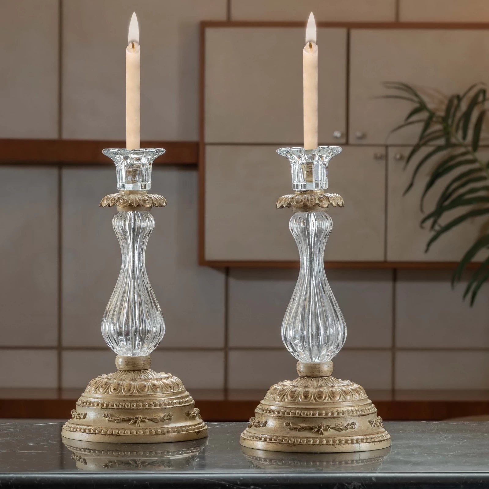 Classic Crysto Long 1 Candle Holders with sleek crystal design, offering elegant lighting and a refined atmosphere for any home decor.

