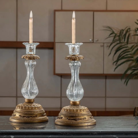 Classic Crysto Long 1 Candle Holders with sleek crystal design, offering elegant lighting and a refined atmosphere for any home decor.

