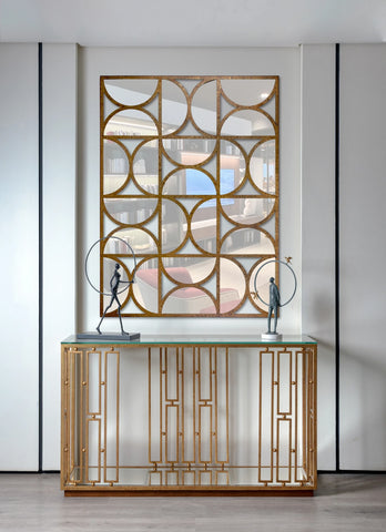 "Modern DD Mirror from Daleenz Store showcasing a sleek, minimalist design with bold, clean lines, mounted on a modern interior wall."

