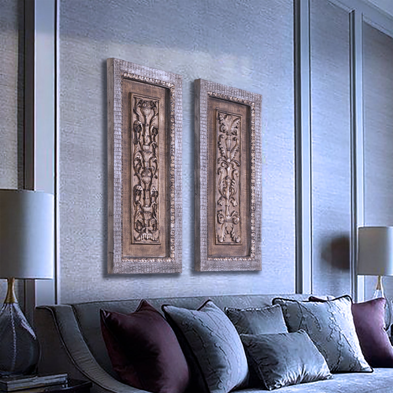 Classic Frontone Bedoun tableaux wall decoration with intricate detailing, perfect for elegant home interiors – available at Daleenz Store.

