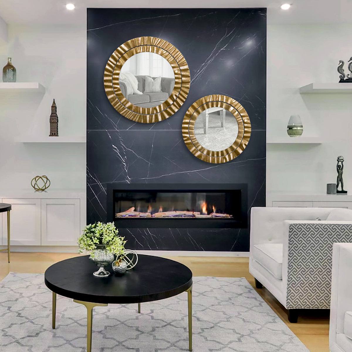 "Modern HARIRY Double 95 + 75 Mirrors Group from Daleenz Store, featuring two vertically aligned mirrors with minimalist frames, styled in a modern interior."

