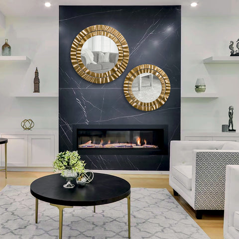 "Modern HARIRY Double 95 + 75 Mirrors Group from Daleenz Store, featuring two vertically aligned mirrors with minimalist frames, styled in a modern interior."

