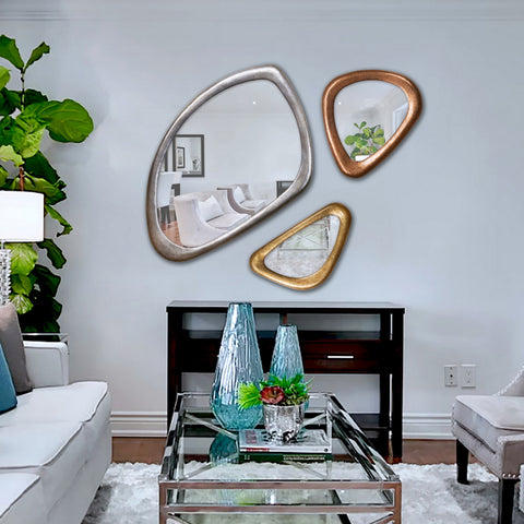 "Modern Houlamy Mirrors Set from Daleenz Store featuring a stylish arrangement of decorative mirrors with clean lines, mounted on a contemporary wall."

