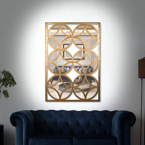 "Modern Inter Circles Mirror from Daleenz Store showcasing a unique, interlocking circle design with a sleek frame, mounted on a modern interior wall."

