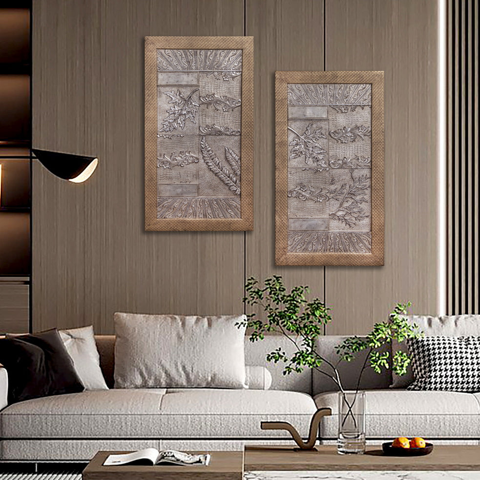 "Modern Leaves Double Wall Décor from Daleenz Store showcasing two nature-inspired leaf designs with intricate details, mounted on a stylish modern wall."

