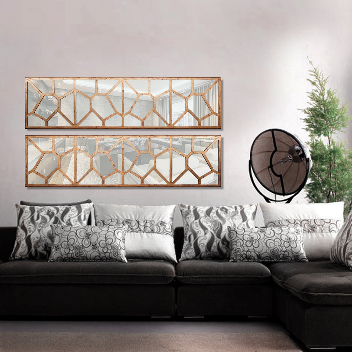 "Modern Longo Mirror from Daleenz Store featuring a tall, sleek frame with clean lines, mounted in a minimalist modern interior."

