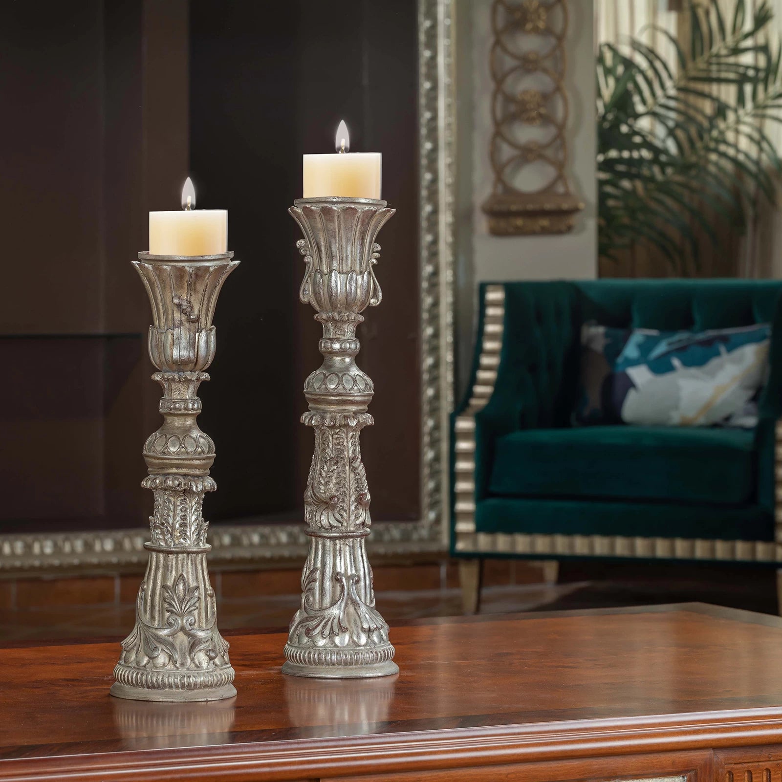 Classic Lotus Set Candle Holders with intricate lotus flower design, providing elegant lighting and a serene atmosphere for your home decor.

