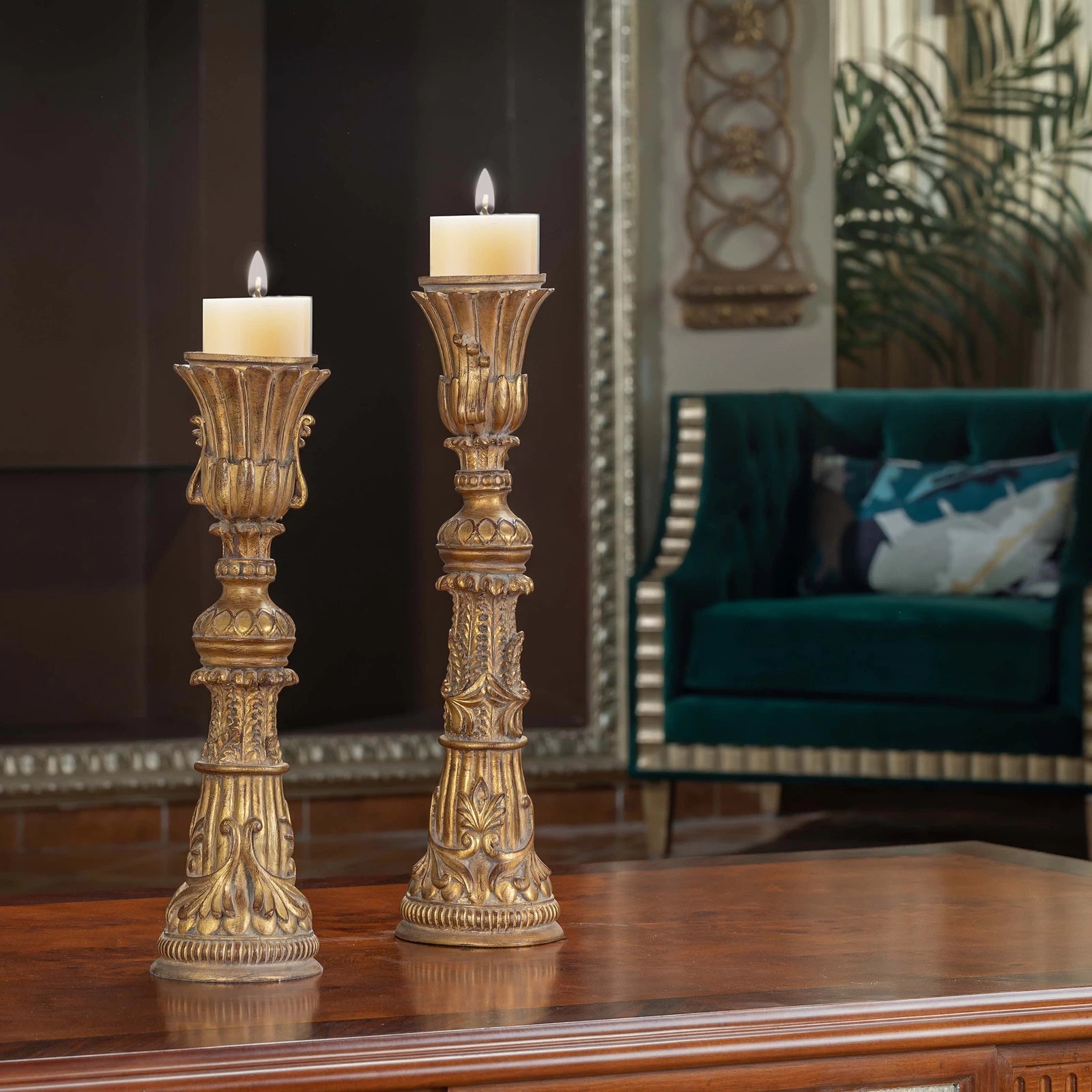 Classic Lotus Set Candle Holders with intricate lotus flower design, providing elegant lighting and a serene atmosphere for your home decor.

