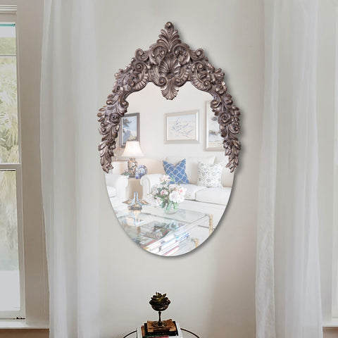 Classic Frontoval Mirror with sleek oval frame, reflecting light and adding timeless elegance to modern or traditional home decor.

