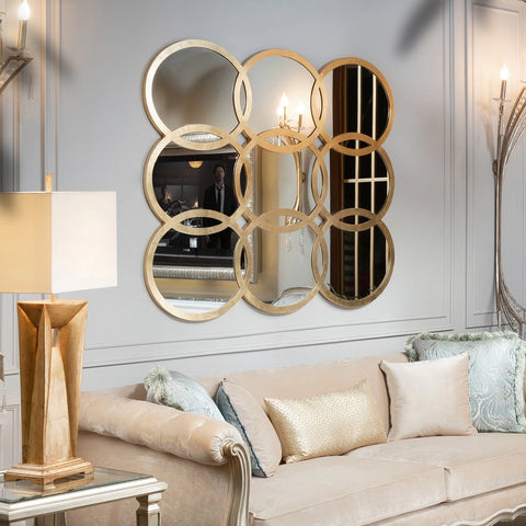 "Modern Olympic 9 Mirror from Daleenz Store featuring a bold, multi-circle sculptural design in a sleek finish, mounted on a modern interior wall."

