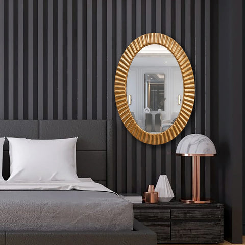 "Modern Oval Mirror from Daleenz Store with a sleek, frameless design and soft curves, mounted on a neutral-toned interior wall."

