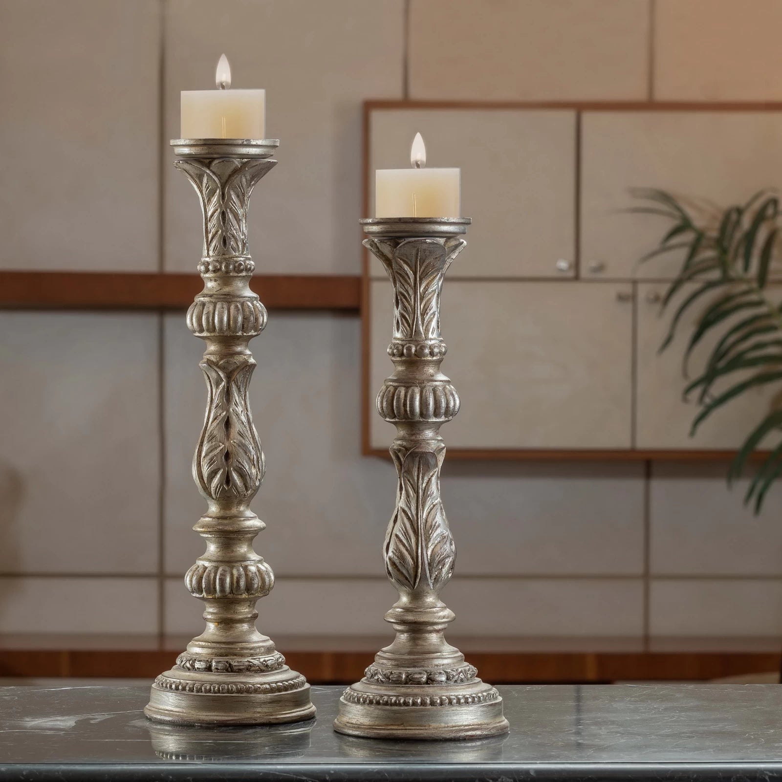 Classic Plants Set Candle Holders with intricate plant-inspired design, bringing elegant, nature-themed ambiance to your home decor.
