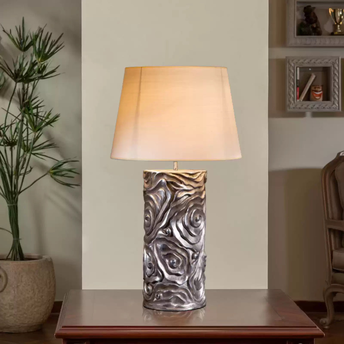 Modern rosewood table lamp with sleek design and warm ambient lighting – perfect for home or office décor

