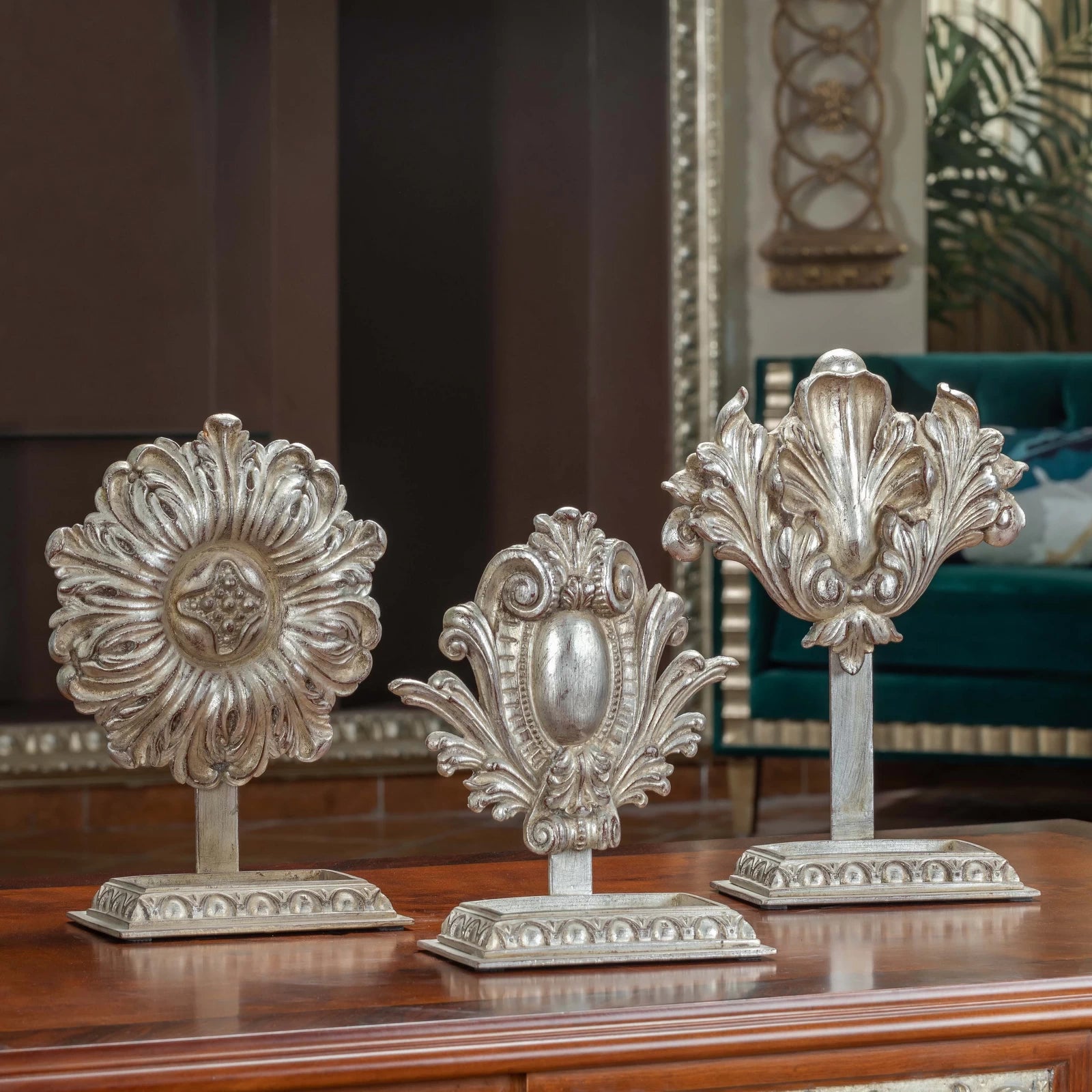Classic Rozetta Stand with ornate detailing, styled on a tabletop as a vintage-inspired decorative accent.

