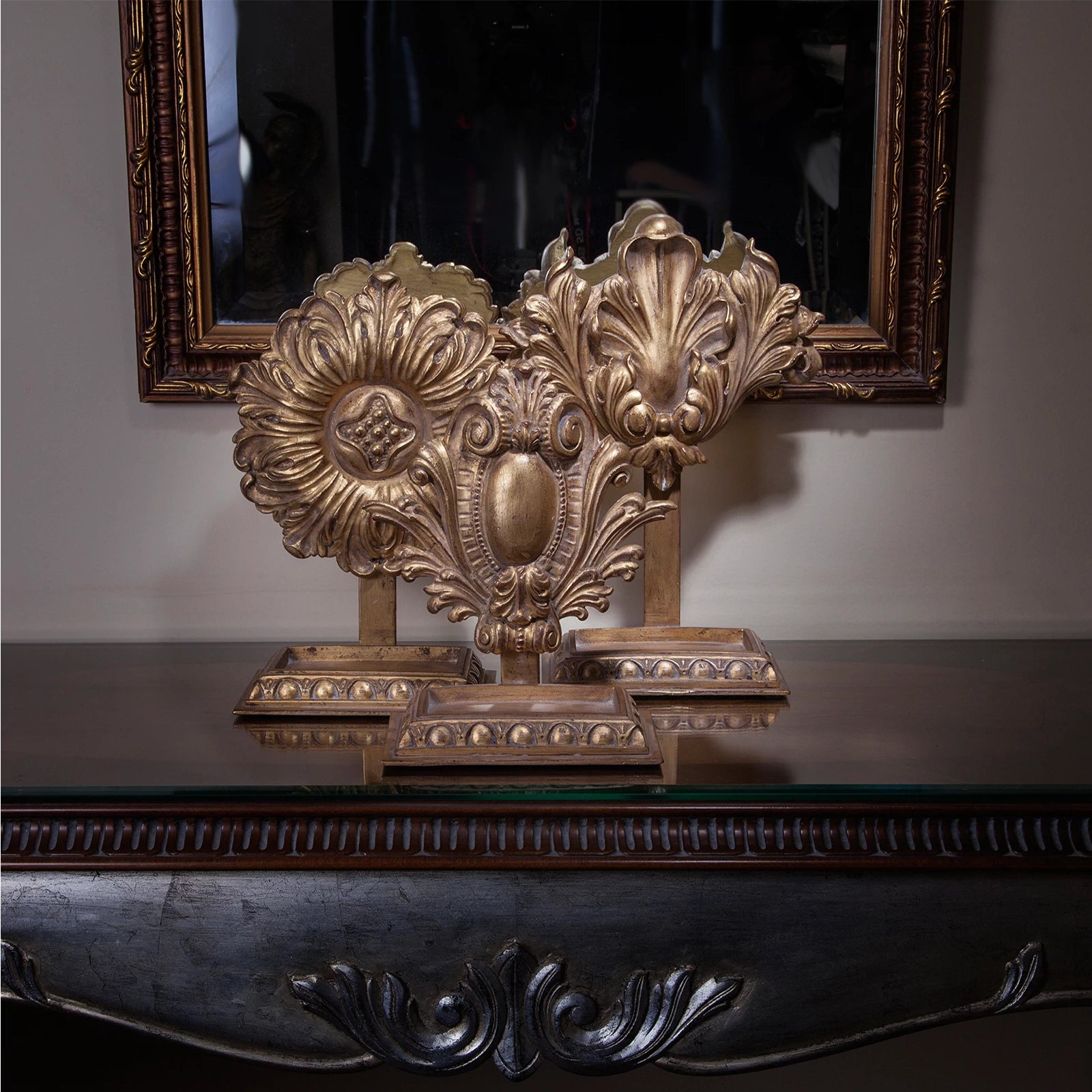 Classic Rozetta Stand with ornate detailing, styled on a tabletop as a vintage-inspired decorative accent.

