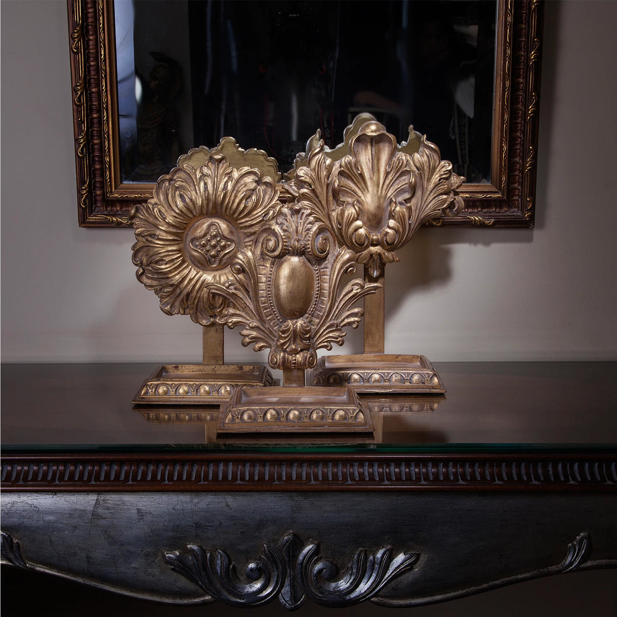 Classic Rozetta Stand with ornate detailing, styled on a tabletop as a vintage-inspired decorative accent.

