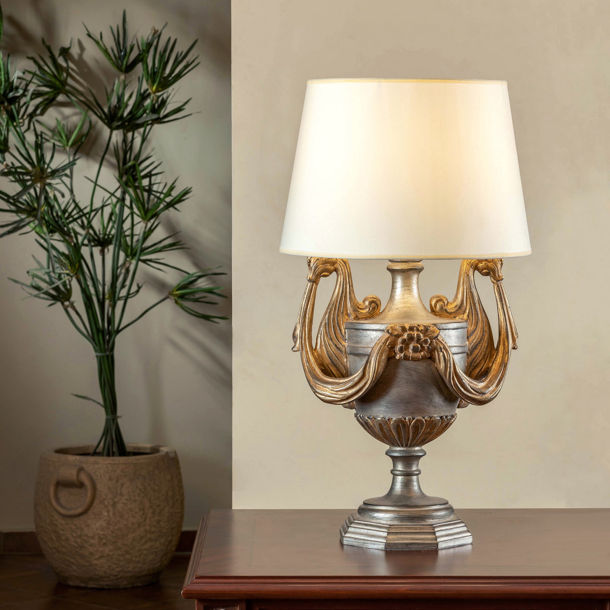 Classic Swan Table Lamp with a graceful curved neck and elegant silhouette, offering soft ambient lighting for stylish interiors.

